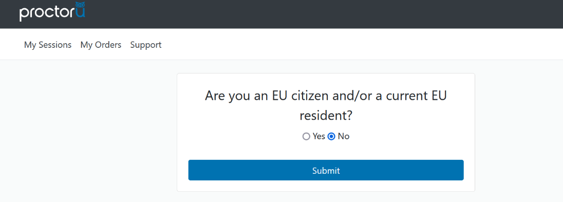 Screenshot of ProctorU EU citizen question