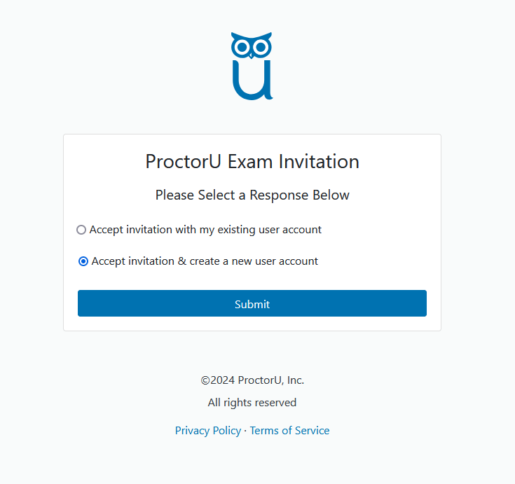 Screenshot of ProctorU accept invitation screen